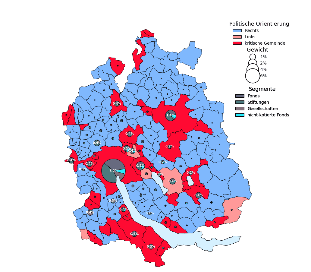 Die Karte zeigt die Zürcher Gemeinden, die von Wohnschutzbestimmungen betroffen sein könnten sowie die Eigentumsverhältnisse (Anlagestiftungen, Fonds etc.)